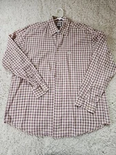 Faconnable Dress Shirt Men Size L Tan Red White Strips Albert Golberg Cotton