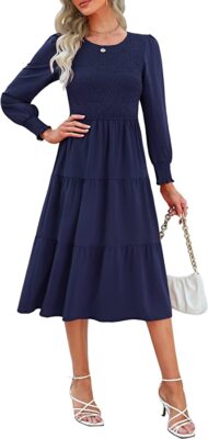 knee length dresses for ladies Secret Garden Long Sleeve Smocked Bodice Dress Rose– Selfie Leslie main image 0