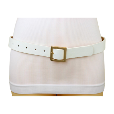 6475 White Belts For Women With Gold Buckle Faux Leather Fashion Casual Womens White Leather Belts for Ladies Gold Buckle Belt for  main image 3