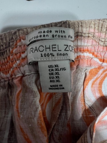 NWT Rachel & Zoe Women XL Orange Beige Linen Pants Wide Leg Elastic Waist New - Picture 4 of 5