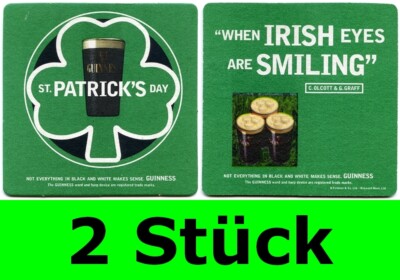 2 Stück Bierdeckel Guinness St Patrick's Day 17th March Dublin Irland