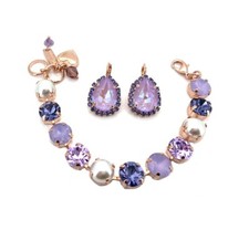 Jewelry Set By Mariana Bracelet and Earrings Pearl and Amethyst Swarovski Cry...