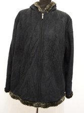 JT1189 BON MARCHE WOMEN'S BLACK FAUX SUEDE COAT JACKET SIZE L