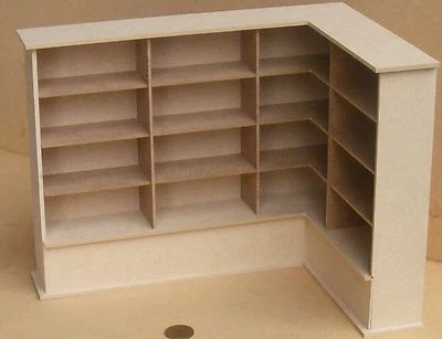 Flat Pack MDF Wooden Right Hand Corner Shelf Unit Tumdee 1:12 Scale Dolls House