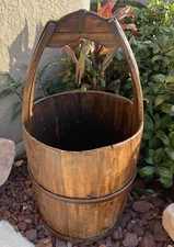 Antique Wood and Iron Primitive Well Water Bucket  23”Hx12.5”D Rustic Decorative
