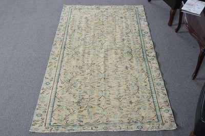 4x7 ft Turkish Vintage Rug, Area Rug, Blue Floral Rug
