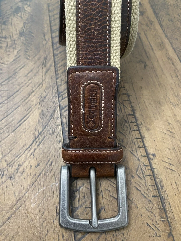 Cinturón de cuero marrón y lona tostada Columbia para hombre talla 40 ropa deportiva Foto 3 de 4