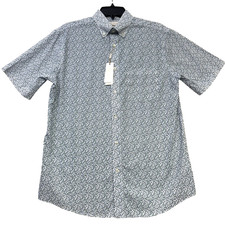 Roundtree Yorke Gold Label Non-Iron Short Sleeve Shirt S Blue Floral Print NWT