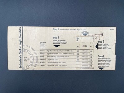 Vintage Sutherland s Spoke Length Calculator, 1974