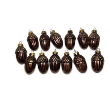 13 Glass Acorns Ribbed Gold Brown Glitter Fall Nature Cabin Core Ornaments 2"