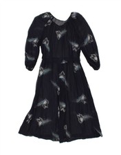 VINTAGE Womens See Through 3/4 Sleeve A-Line Dress UK 12 Medium Navy Blue AQ02