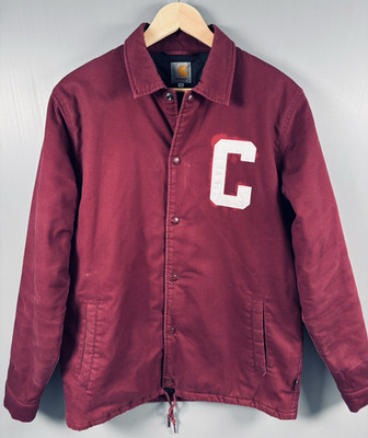 Carhartt WIP Penn Coach Jacket Mens Medium Burgundy Quilted Lined Varsity C Logo