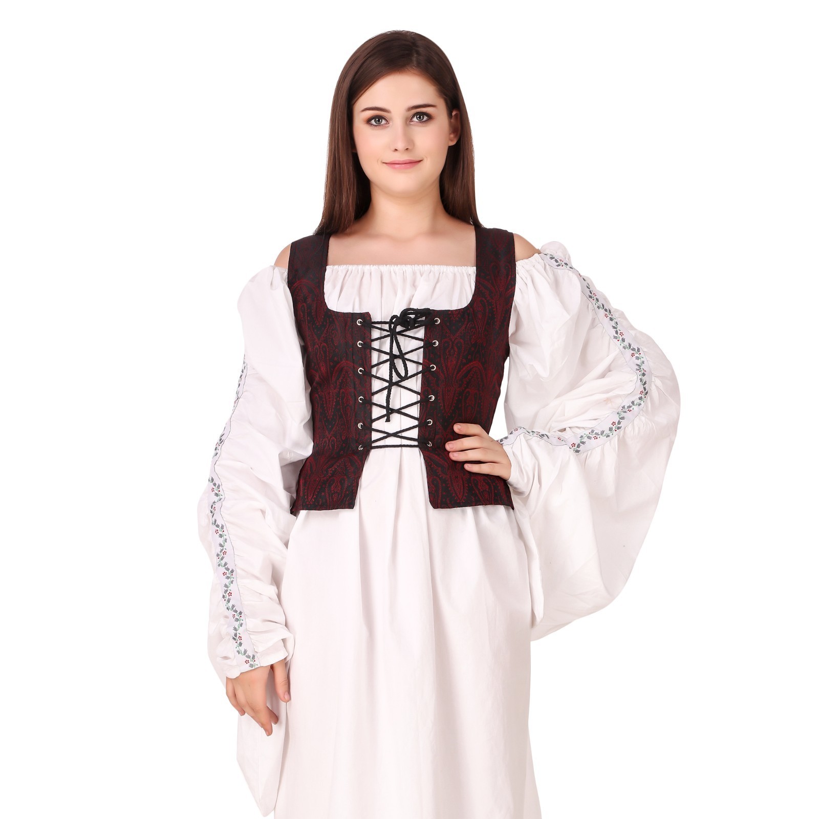 Medieval Mujer Pirata Renacimiento Disfraz Reversible Campesino Brocado Corpiño