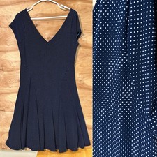 Lauren Ralph Lauren Dress Womens M Blue Polka Dot  V Neck Knit Stretch Pullover