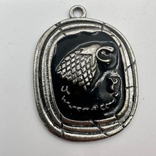 Vintage 90s Silver tone Black Stark Direwolf Pendant Unisex Classic Jewelry