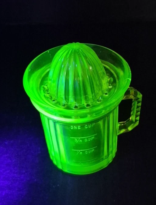 Yellow Uranium Glass 2-Piece Citrus Juicer Reamer & Measuring Cup GUC