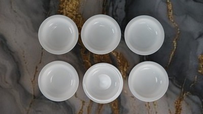 Vintage Set Of 6 Anchor Ware 925 White Milk Glass Sauce Bowls