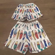 2 x Hanna Anderson Swim Trunks Boys 2T White Surfboard Print Mesh Lined Pockets