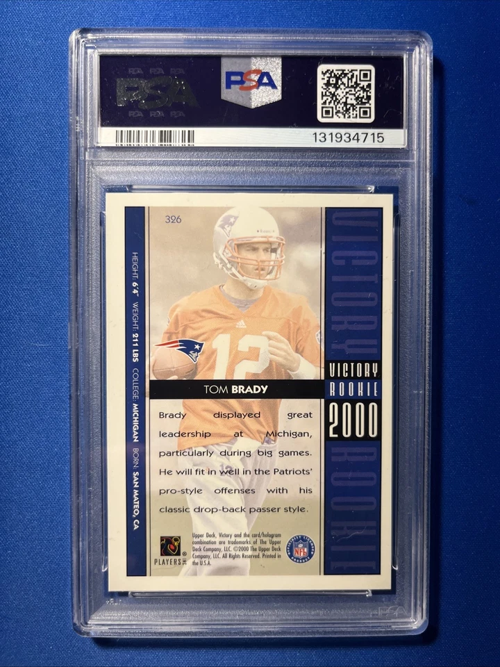 2000 Upper Deck Victory - Victory дебютант 2000 Том Брэди No326 (RC) PSA NM-MT 10 - Изображение 2 из 2