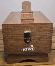Vintage KIWI Wooden Shoe Shine Valet Kit Box - Genuine Oak Dovetail w/ Contents