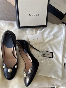 Chaussures élégantes authentiques GUCCI cuir noir perlé 39