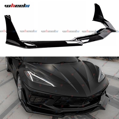For 2020-25 Corvette C8 Z51 STG 3 Winglet Gloss Black Front Bumper Lip Splitter