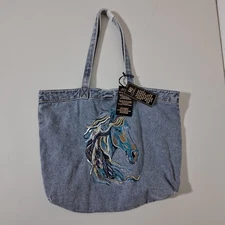 #DG2 by Diane Gilman Embroidered Horse Denim Tote Bag—Chambray