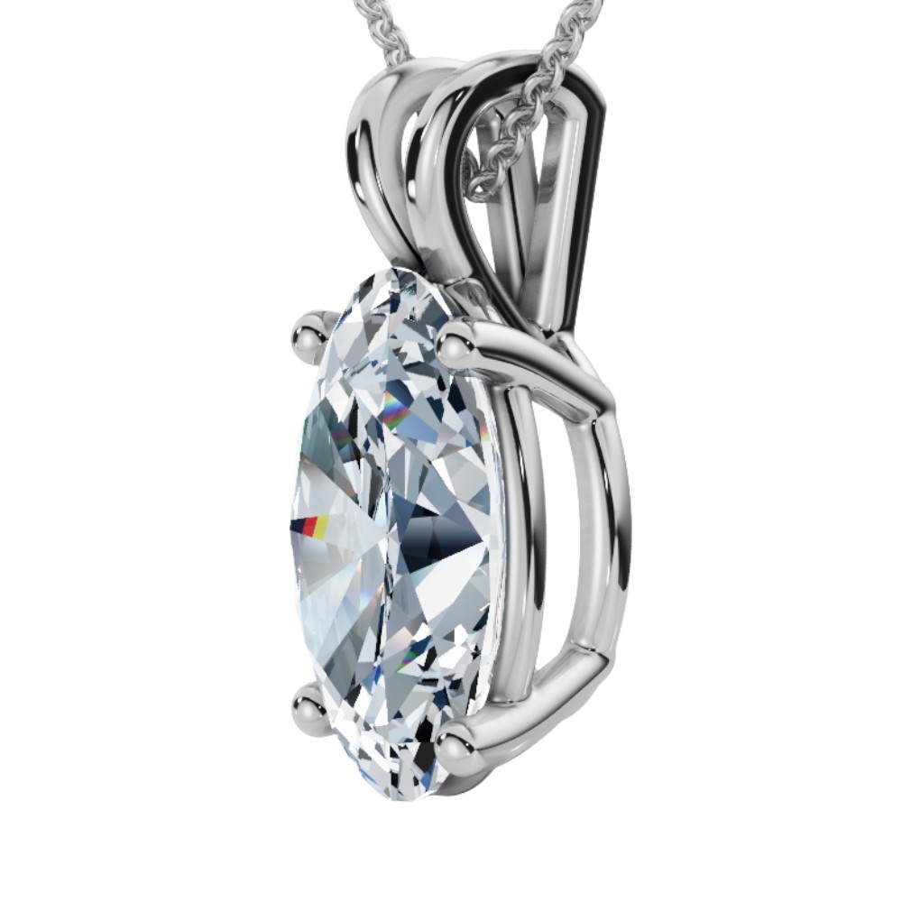 Oval Solitaire Diamond 4-Prong Pendant 14k Gold 18" Necklace Lab Grown
