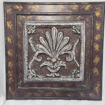 Vintage Ornate Wall Plaque   Wood & Plaster Embossed Floral Frame Art Decor
