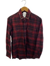 VALENTINO Rockstud Check Shirt, Size 38, Cotton, Red Check, WV3KE01L7MP