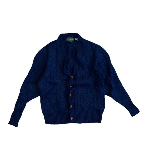 Vintage Shrunk Wool Navy Blue Men’s Sweater Cardigan Neil Martin Size S Holes
