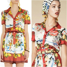 Dolce & Gabbana Silk Floral Majolica Lemons Designer Romper-Dress IT40
