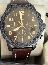 Fossil Bowman FS5601 Chronograph Men's 44mm Quartz Brown Leather Watch Engraved