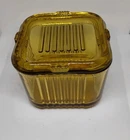 Vintage  Amber Yellow Ribbed  Depression  Glass / W  lid