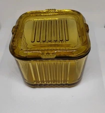 Vintage Yellow Ribbed Refrigerator dish with lid