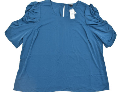Torrid Plus Size 5 5X 28 Legion Blue SS New CDC DTSLV Ruched Sleeve Blouse New