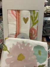 4pc Cloud Island Baby Crib Sheet Floral Pink Green Nursery Set Muslin Blankets