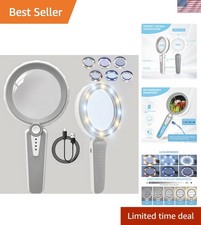 45X Magnifying Glass w/ Light, 4.6 Inch 1200mAh USB Rechargeable for Low Vision
