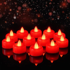 12 Pack Red Flameless LED Tea Lights Candles Battery Operated, Electric Fake Tea