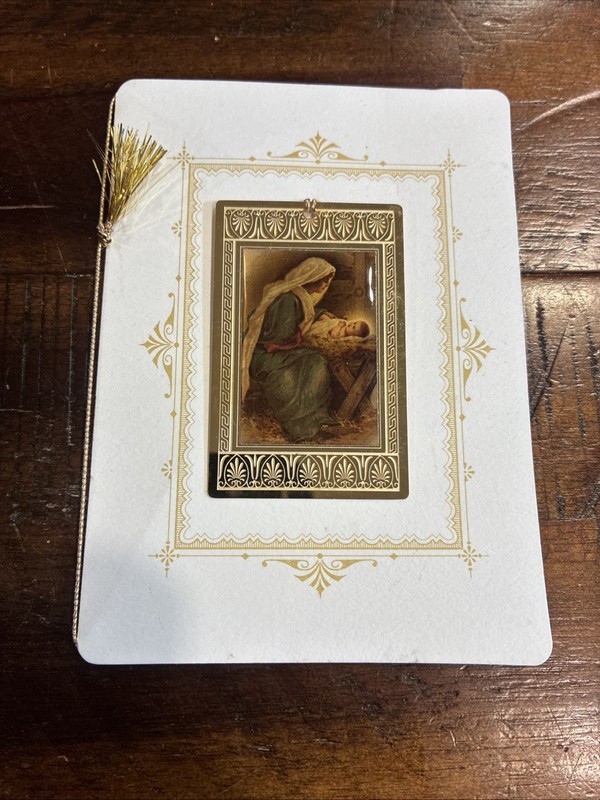 2009 Hall Family Christmas card brass Nativity Ornament Hallmark