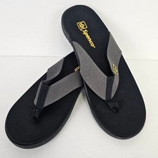 Spenco Pure Sandals Flip Flops Orthotic Support Black Grey Thong Size 11D NWOT