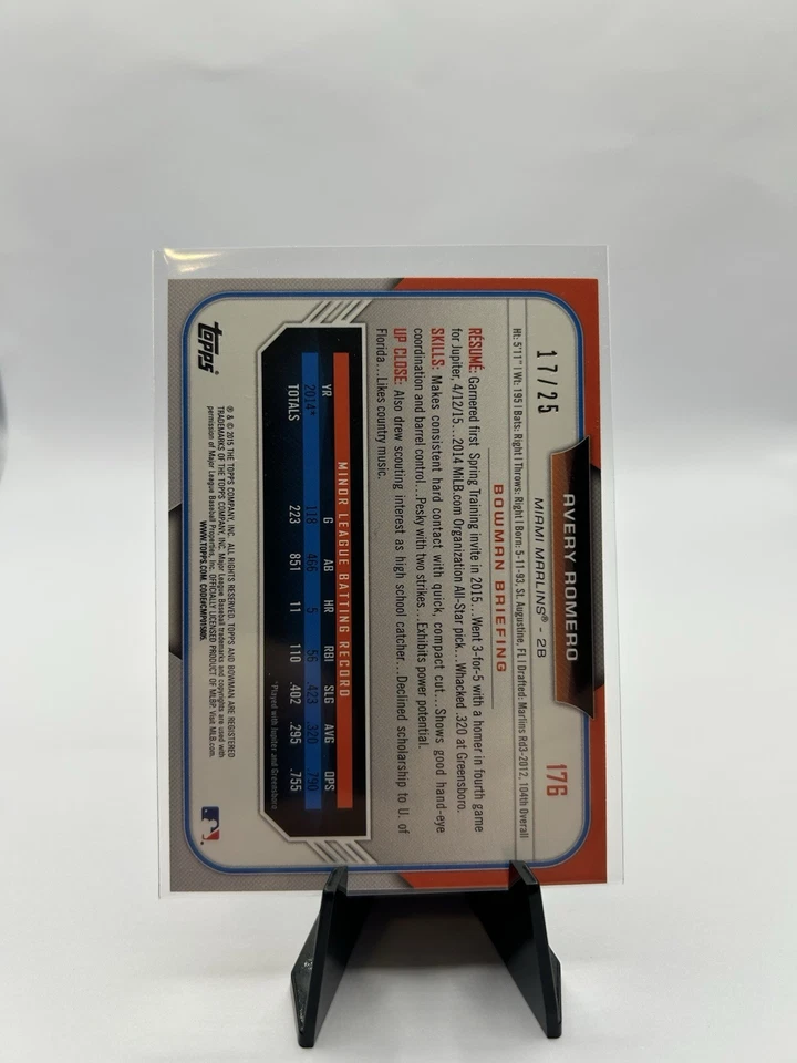 2015 Bowman  Prospects Avery Romero Orange 17/25 (RC) - Image 2 of 2