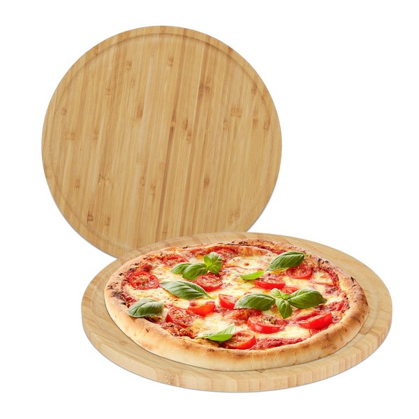 Pizzateller Pizzabrett Servierteller Holzplatte KäSeplatte Rund 2 StüCk Natur-image