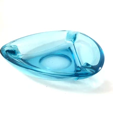 Blue Glass Vintage Ashtray 7"