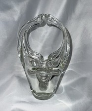 Vintage Collectible Murano Style Heavy Clear Art Glass Basket Vase Hand Blown
