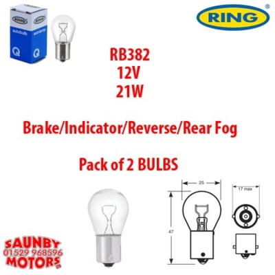 Ring Automotive RB382 12v P21W Standard Bulb Brake/Indicator/Reverse/Rear Fog