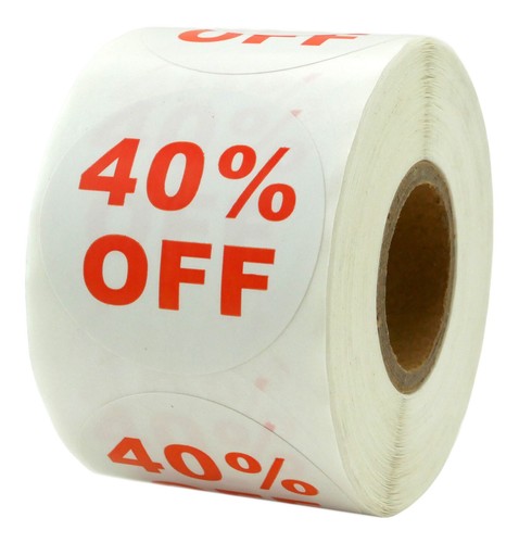 100 Rolls of "40% OFF" Discount Labels (500 labels/roll, 1.5" diameter) BPA Free - Picture 2 of 2