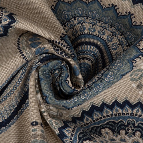 Dekostoff Baumwollstoff Halbpanama Mandalas natur blau 1,40m Breite - Bild 5 von 10