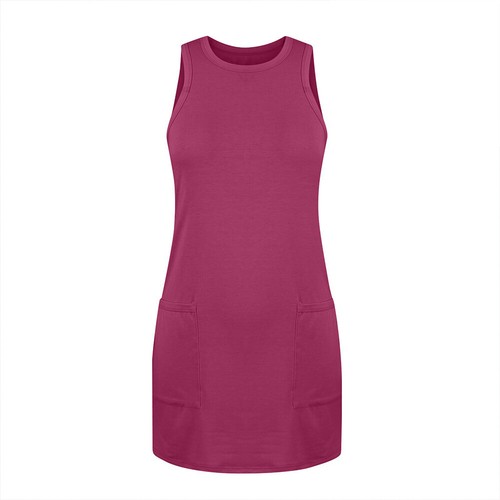 Womens Plain Sleeveless Midi Swing Tank Dress Summer Beach Pocket Loose Sundres* - Picture 3 of 21