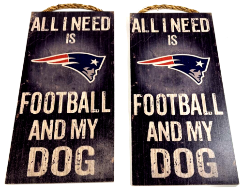 New England Patriots 5x12" Wooden Indoor Sign FOOTBALL AND MY DOG (2-Pack)